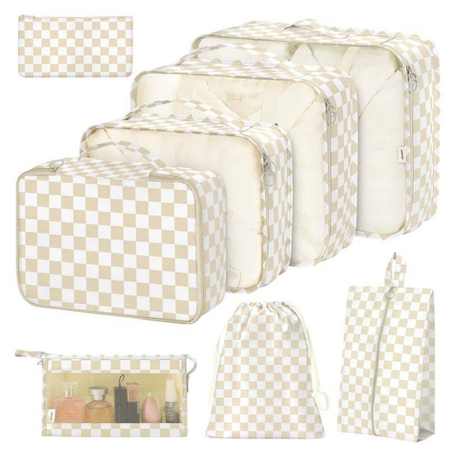 7-Piece Travel Packing Cube Set with Checkered Pattern