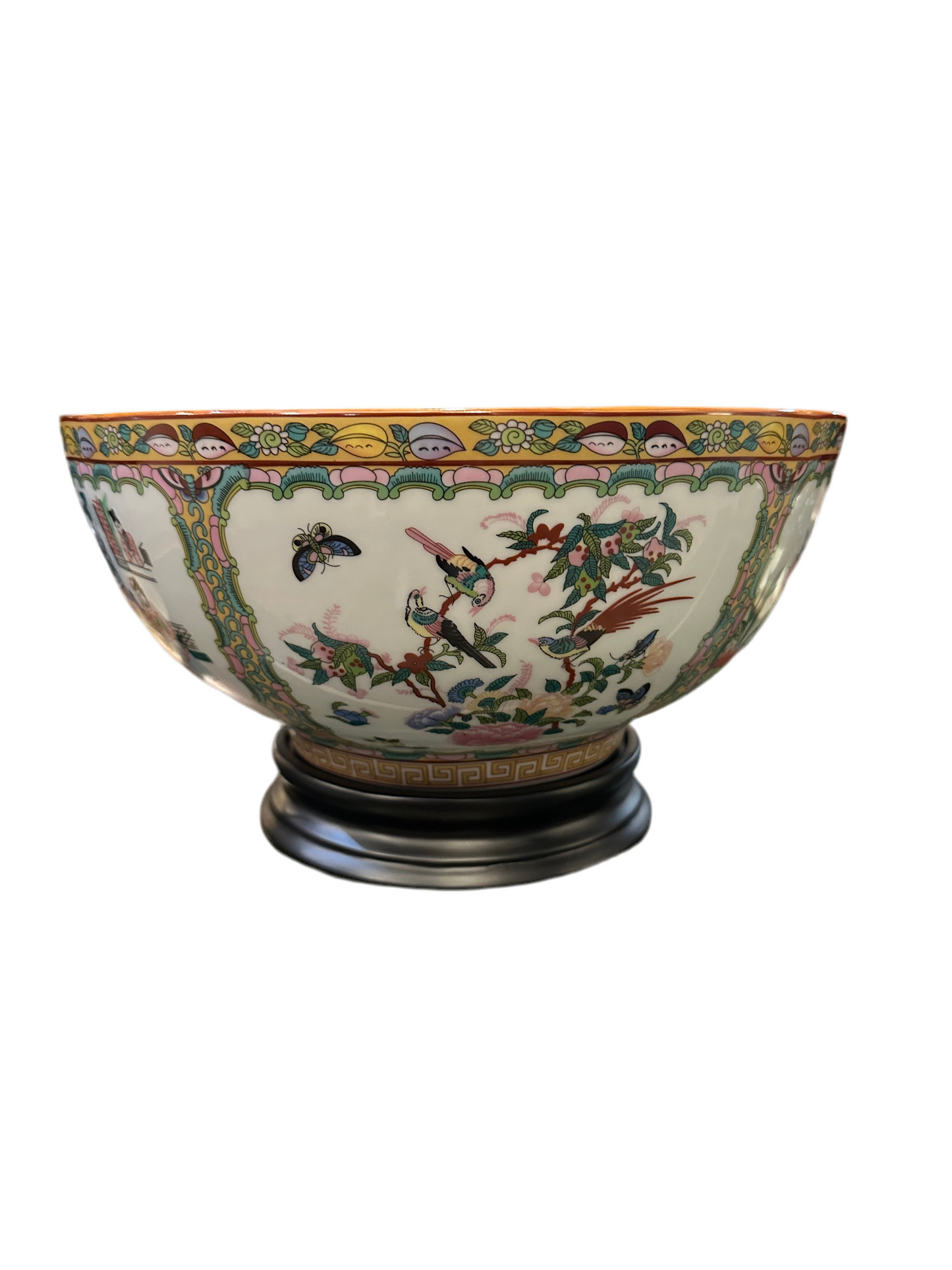 14" Porcelain rose medallion bowl with base