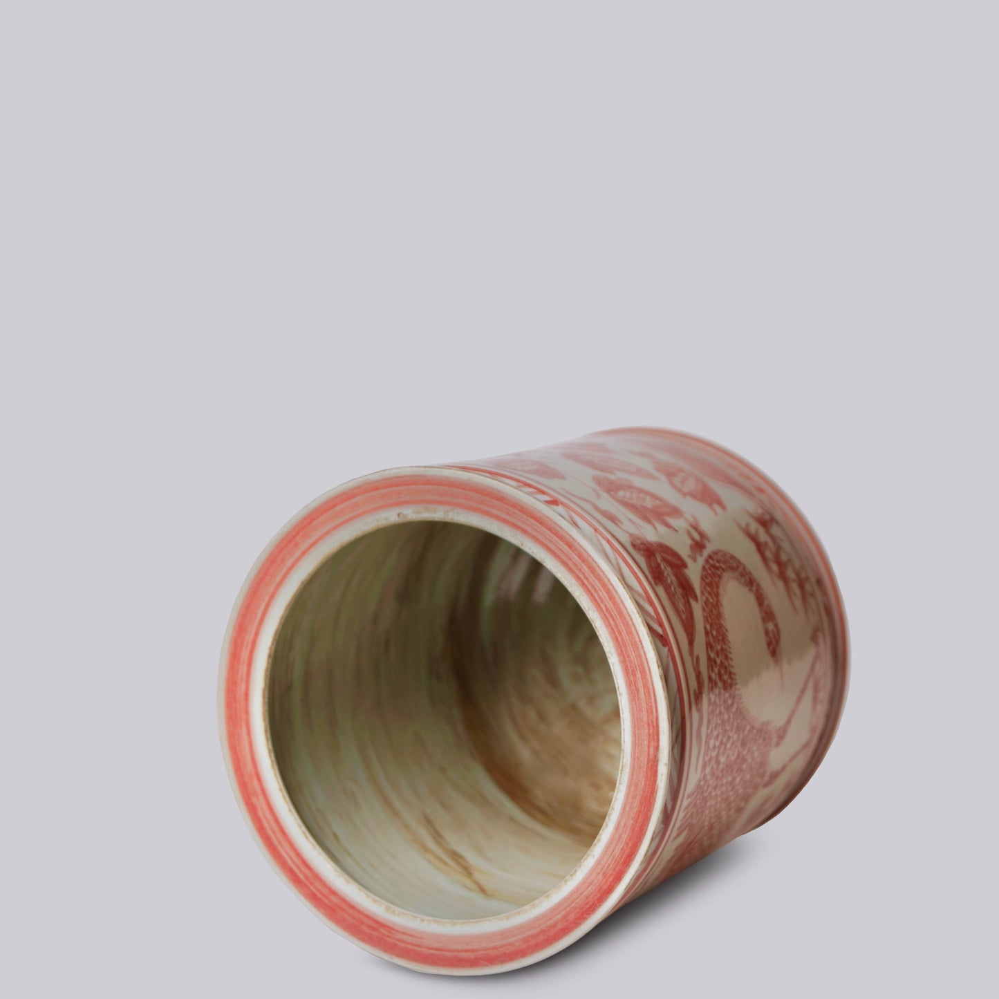 Red and White Peacock Porcelain Cachepot