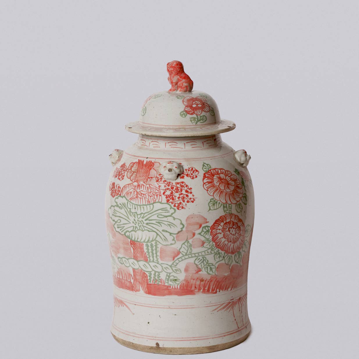 Pink and Green Porcelain Four Seasons Temple Jar