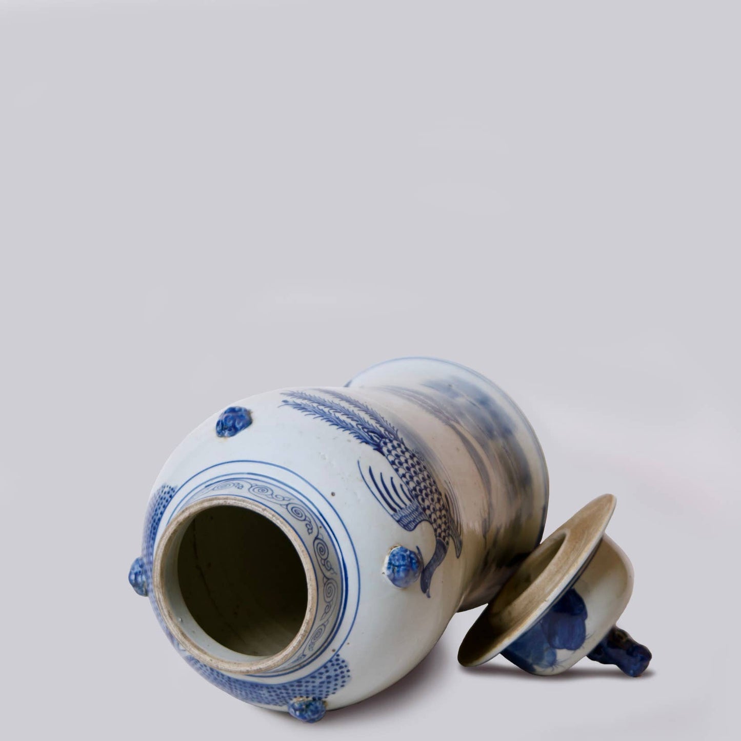 Phoenix Pair Blue & White Porcelain Temple Jar