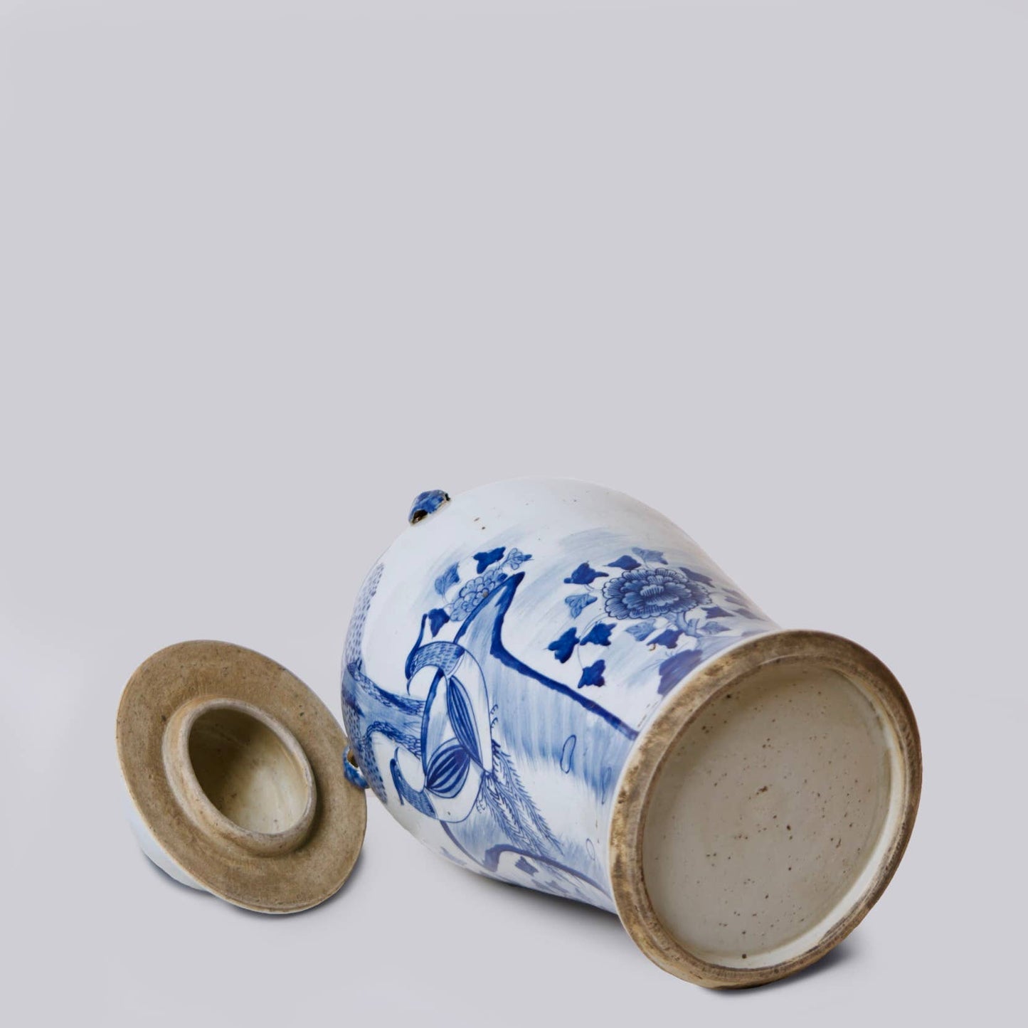 Phoenix Pair Blue & White Porcelain Temple Jar