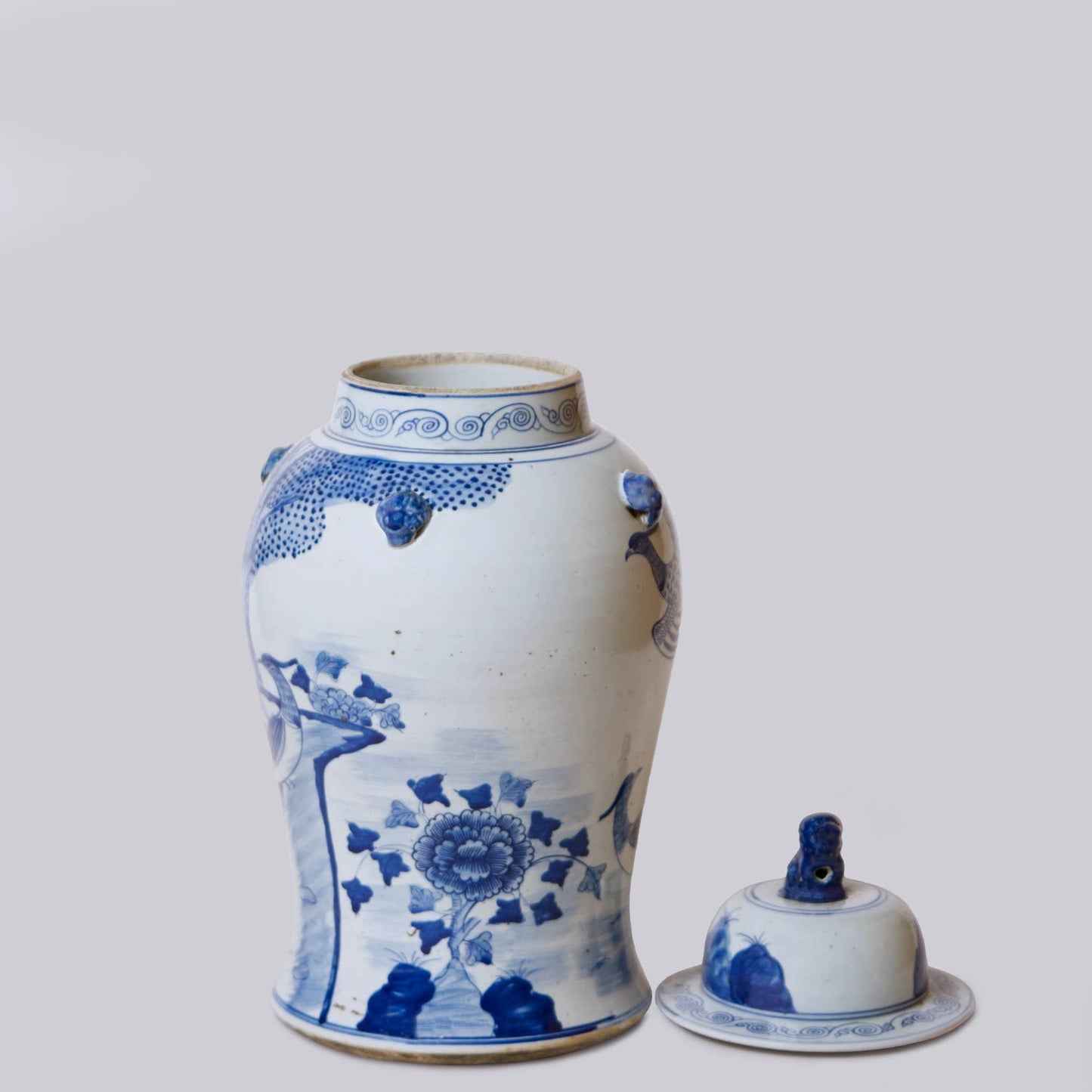 Phoenix Pair Blue & White Porcelain Temple Jar