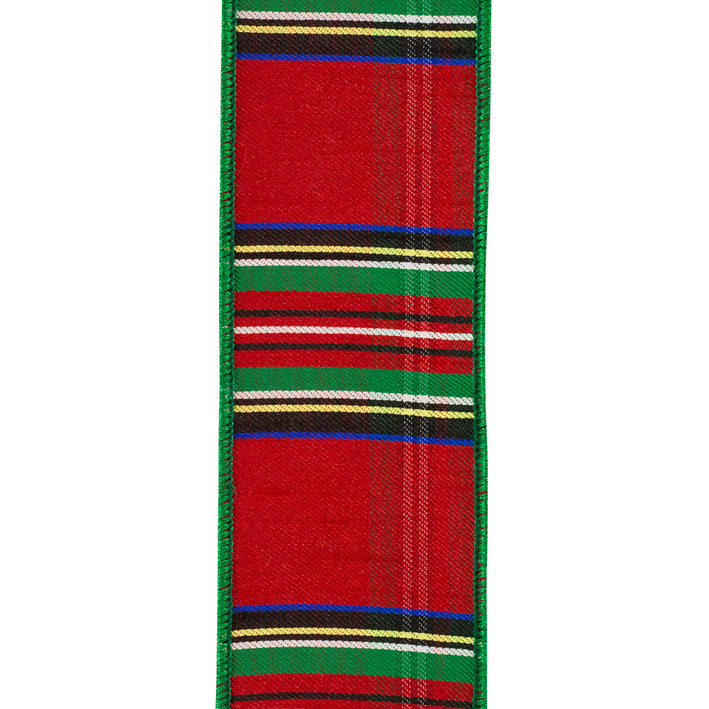 TRADITIONAL CHRISTMAS PLAID DELUXE METALLIC BACKED WIRED EDGE RIBBON