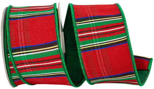 TRADITIONAL CHRISTMAS PLAID DELUXE METALLIC BACKED WIRED EDGE RIBBON