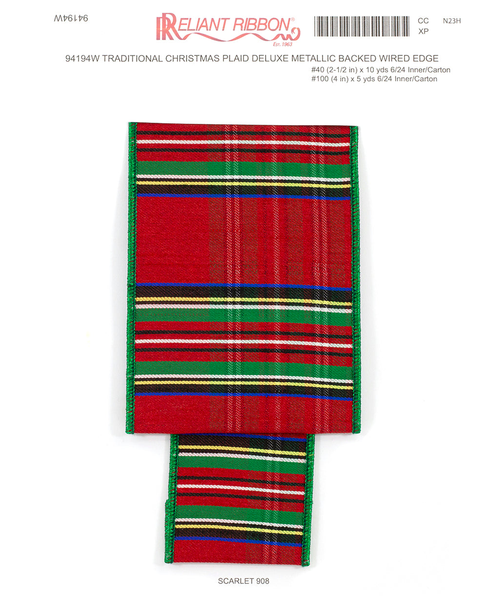 TRADITIONAL CHRISTMAS PLAID DELUXE METALLIC BACKED WIRED EDGE RIBBON