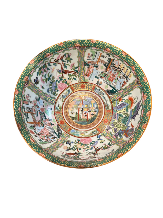 12" Porcelain rose medallion bowl with base