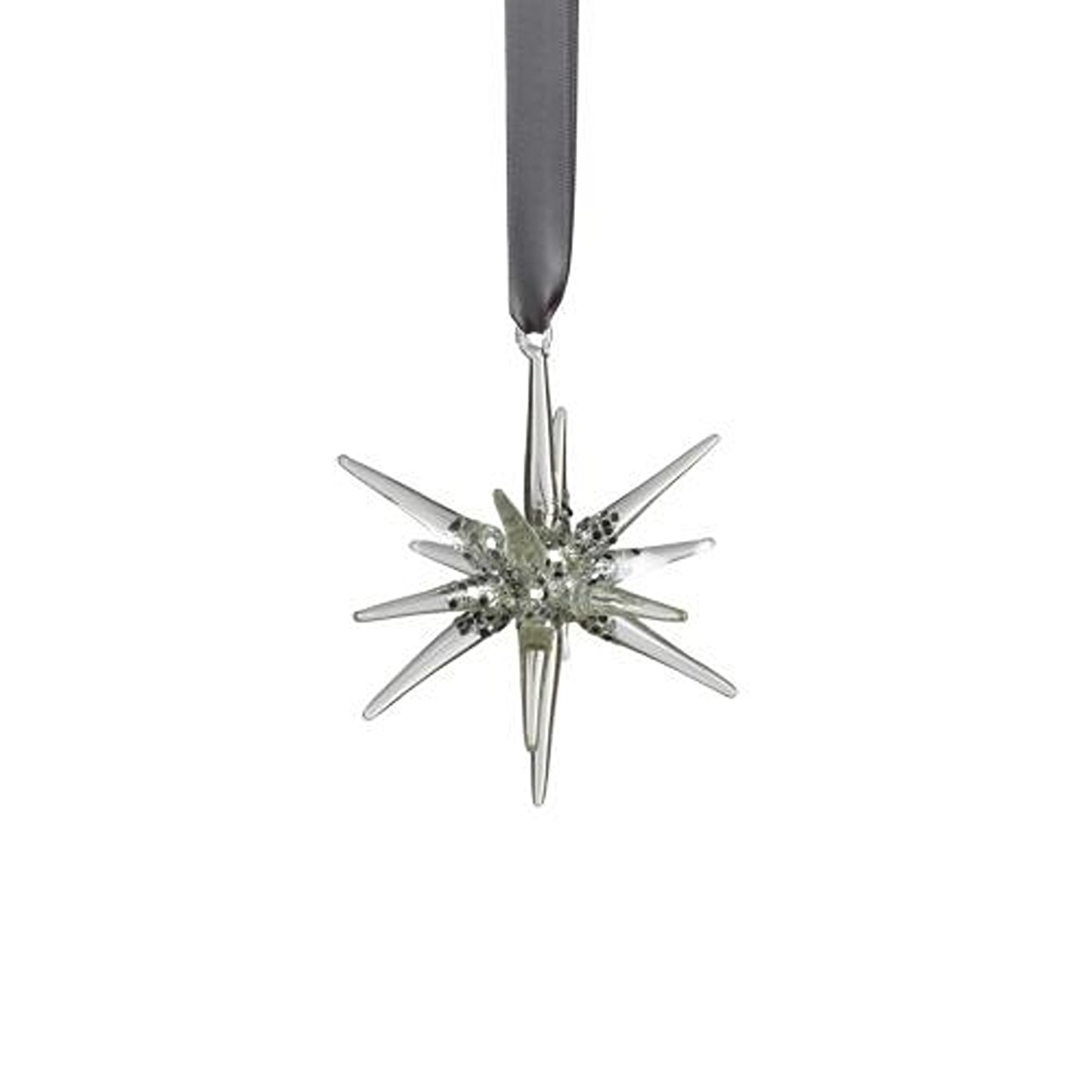 Glass 3D Snowflake- Clear/Silver- 4.75", Min. 12