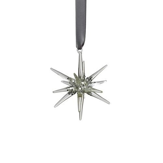 Glass 3D Snowflake- Clear/Silver- 4.75", Min. 12