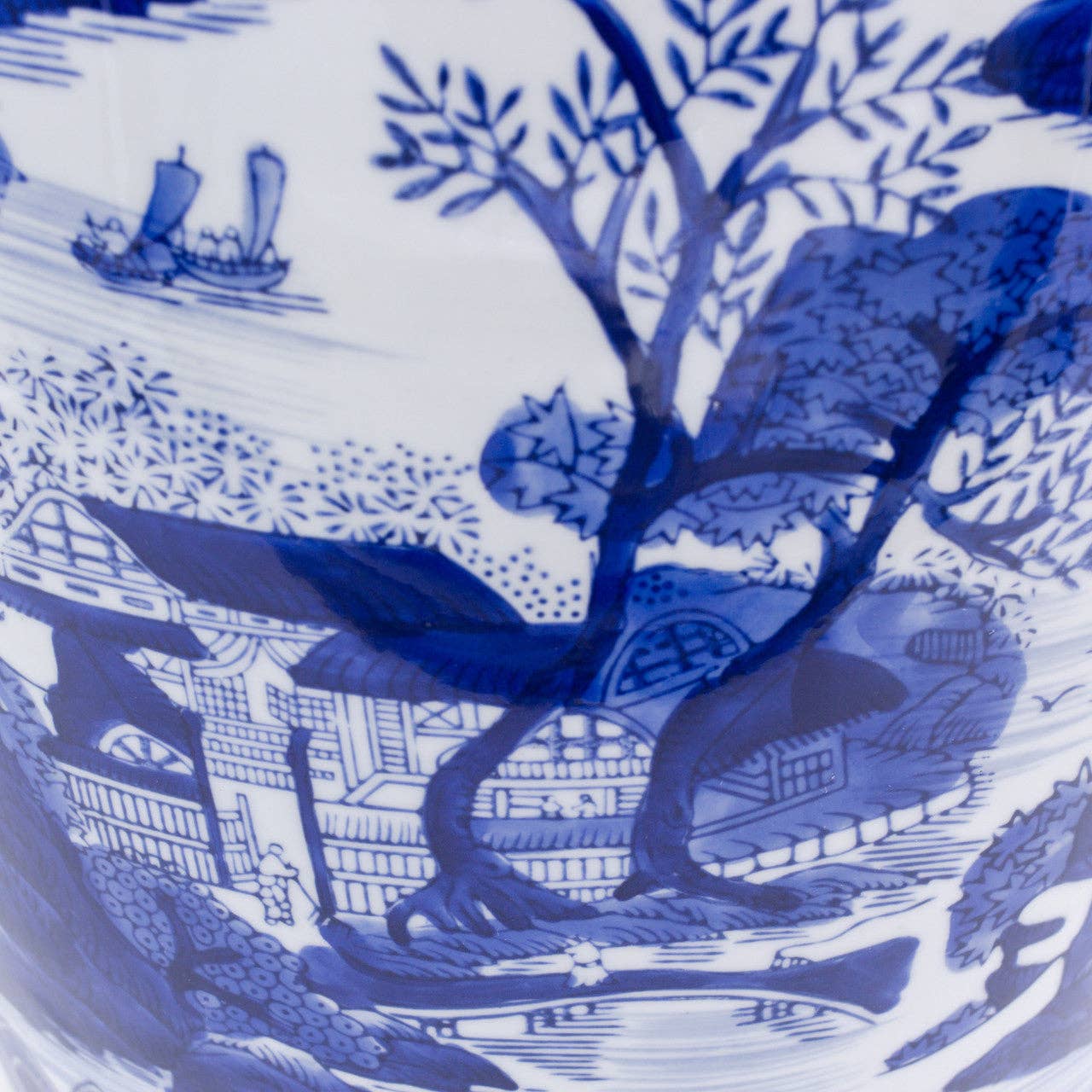 Blue and White Hand Painted Landscape 16'' Height Drum Stool