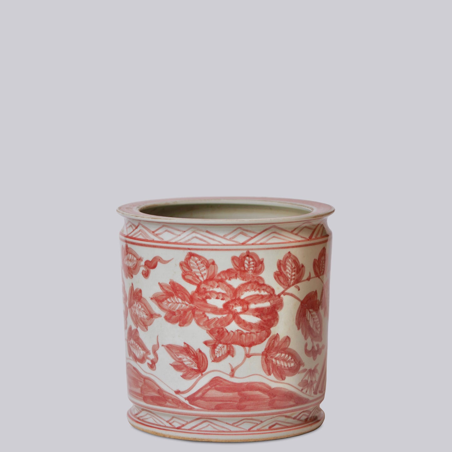 Red and White Peacock Porcelain Cachepot