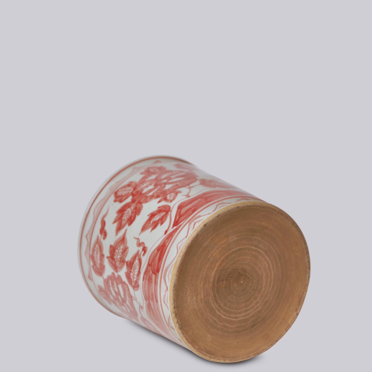 Red and White Peacock Porcelain Cachepot