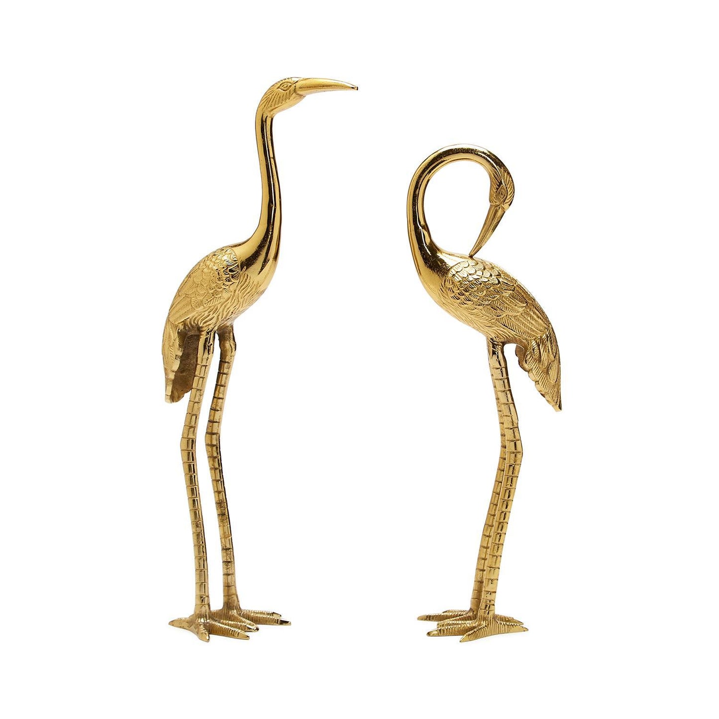 Set of 2 Crane Sculpture with Antiqued Gold Finish