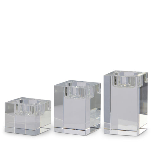 4" SQUARE CRYSTAL CANDLE HOLDERS SET of 3