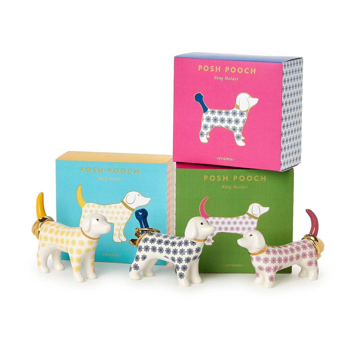 Dog Lover Ceramic Ring Holders Assorted 3 Colors - Hard Dolomite