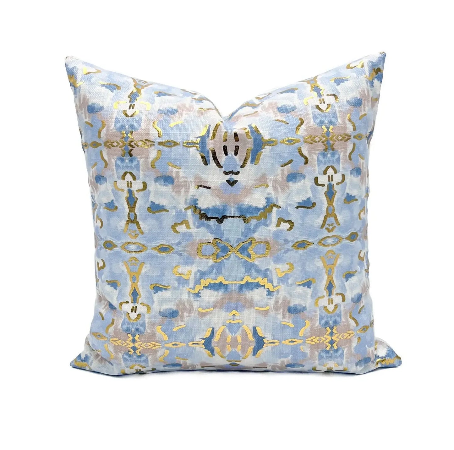 Gold Foil Light Blue Kaleidoscope Pillow