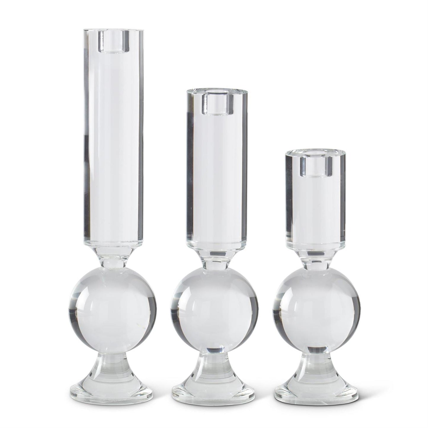 Clear Crystal Glass Single Ball Taper Candleholders