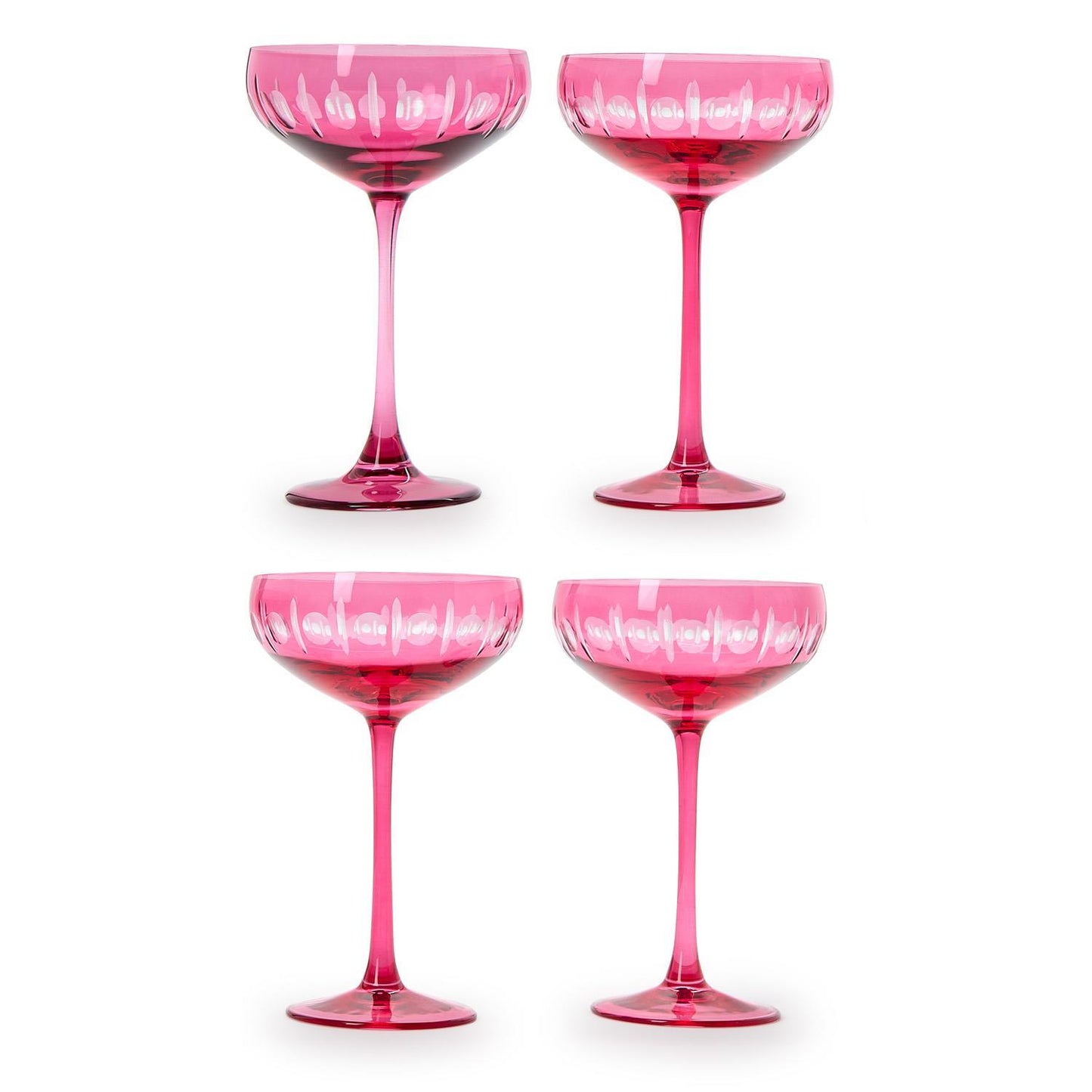Sparkling Cut Pink Hand Engraved Coupe Glasses (12 oz, hand wash only) - Glass