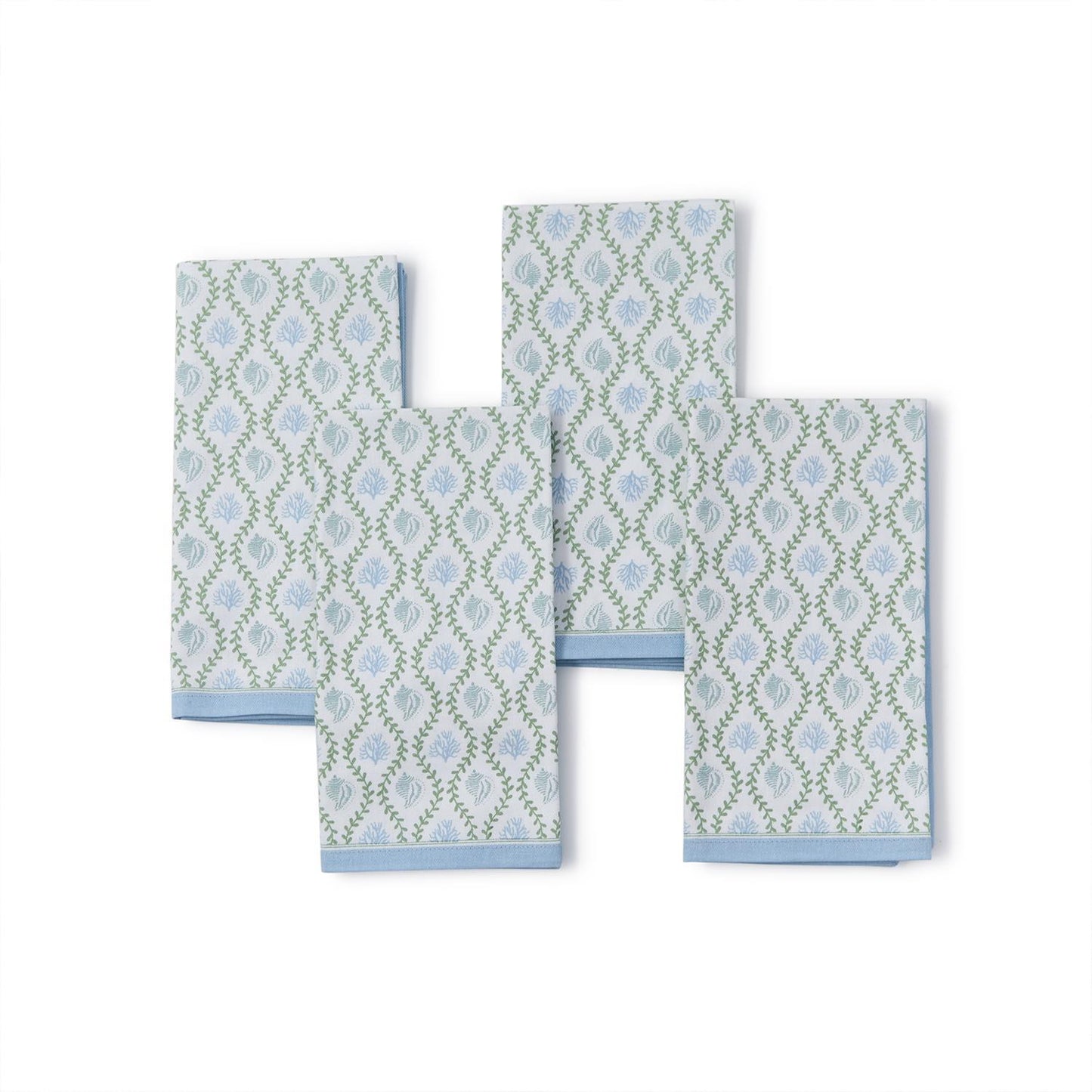 Cloth Napkins, Coastal Block Print Set of 4
