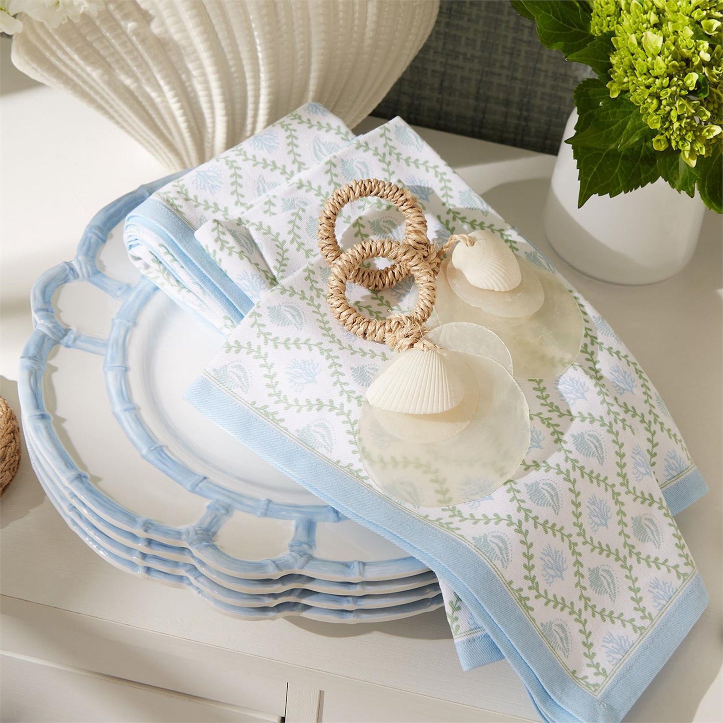 Cloth Napkins, Coastal Block Print Set of 4