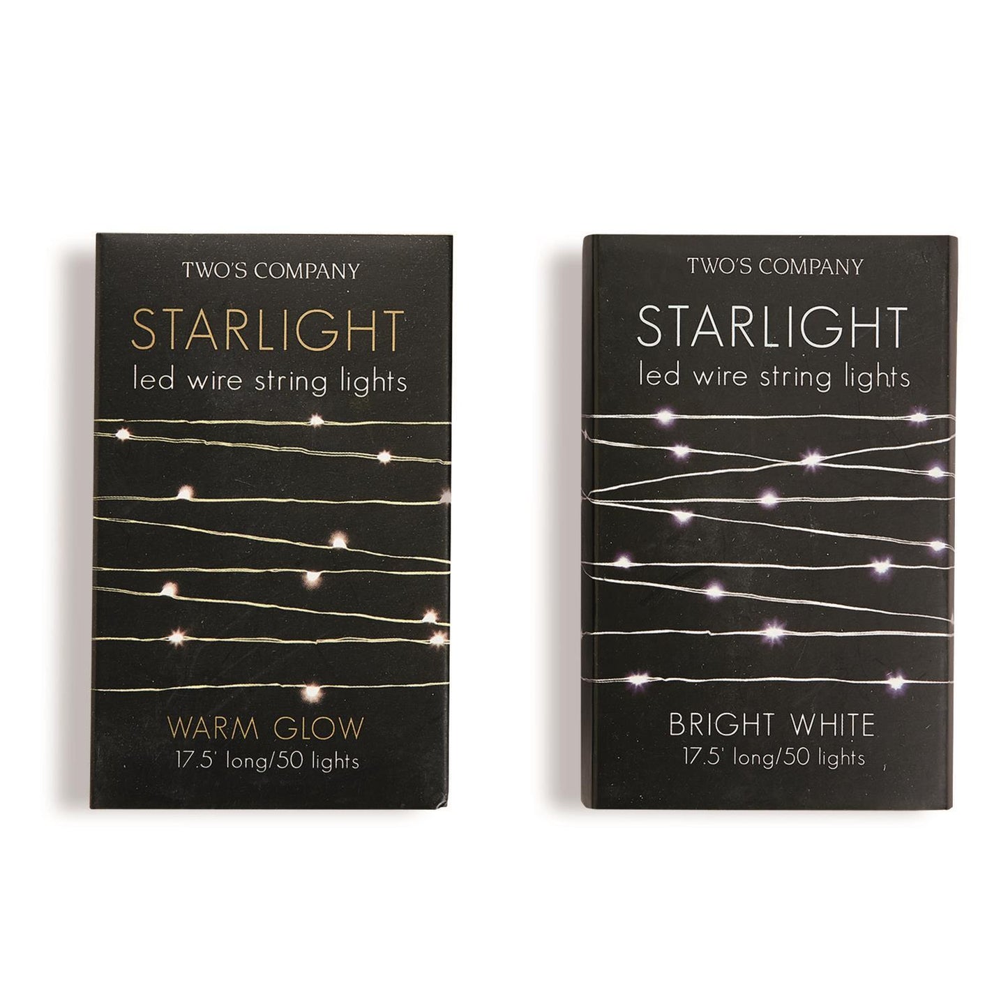 Starlight LED Wire String Lights in Gift Box Assorted 2 Colors: Silver with White Lights and Gold with Warm Lights (50 lights per string, uses 3 AA batteries not included) - Metal/Plastic