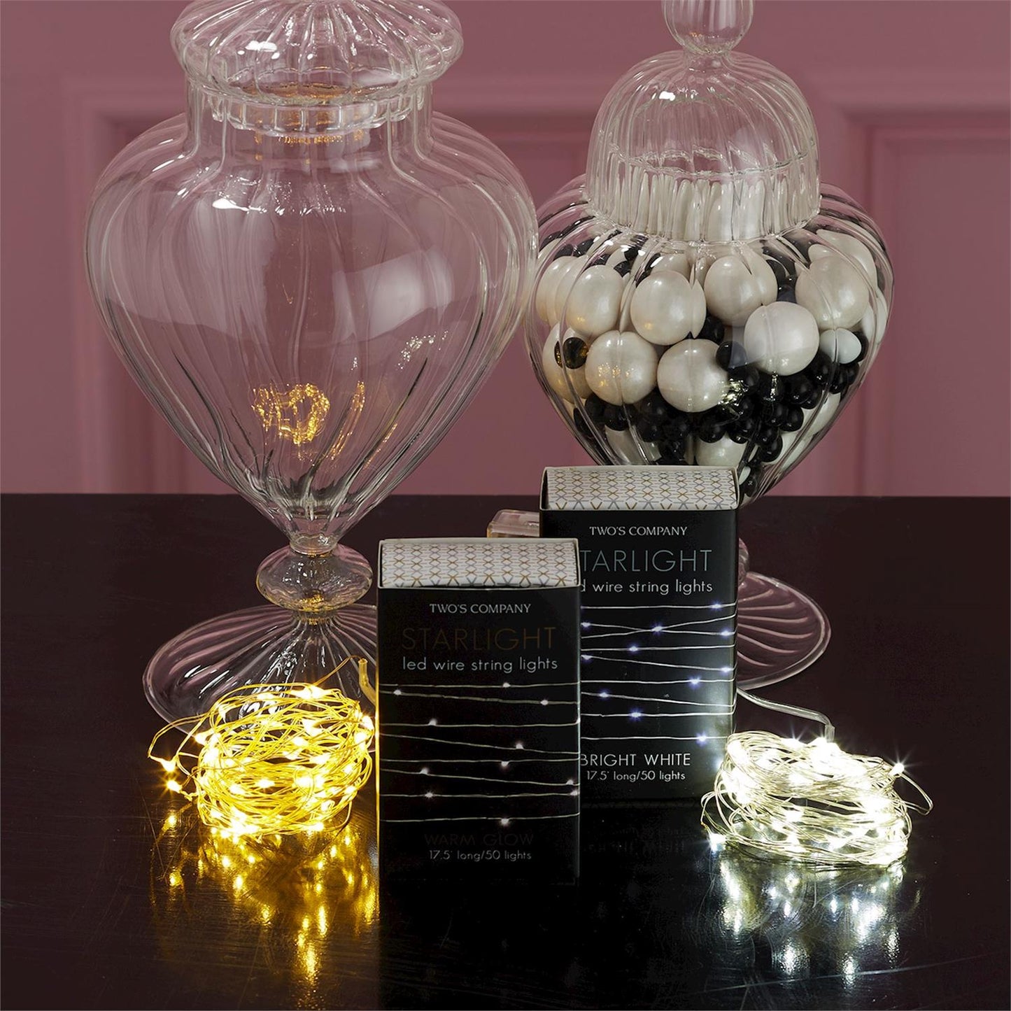 Starlight LED Wire String Lights in Gift Box Assorted 2 Colors: Silver with White Lights and Gold with Warm Lights (50 lights per string, uses 3 AA batteries not included) - Metal/Plastic