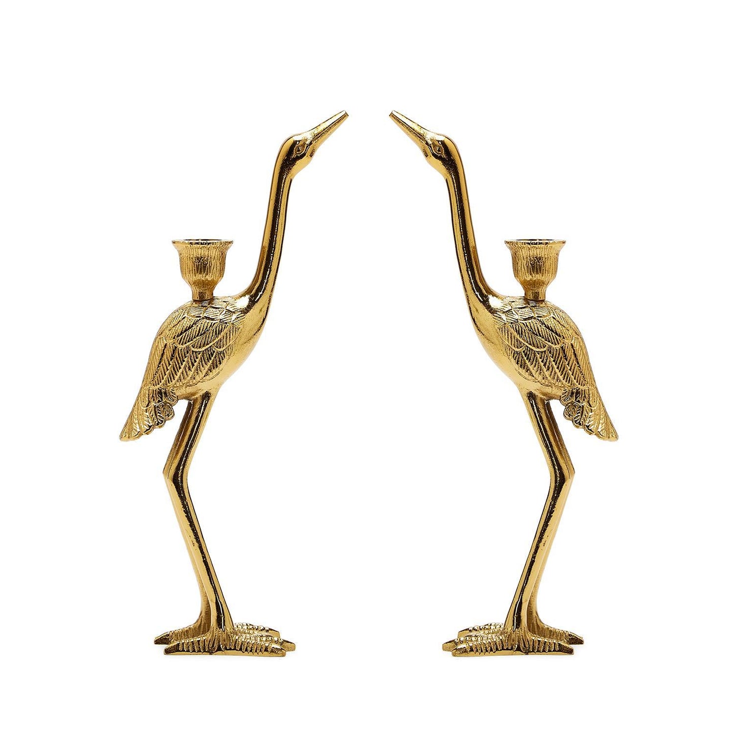 Set of 2 Crane Candle Holder with Antiqued Gold Finish