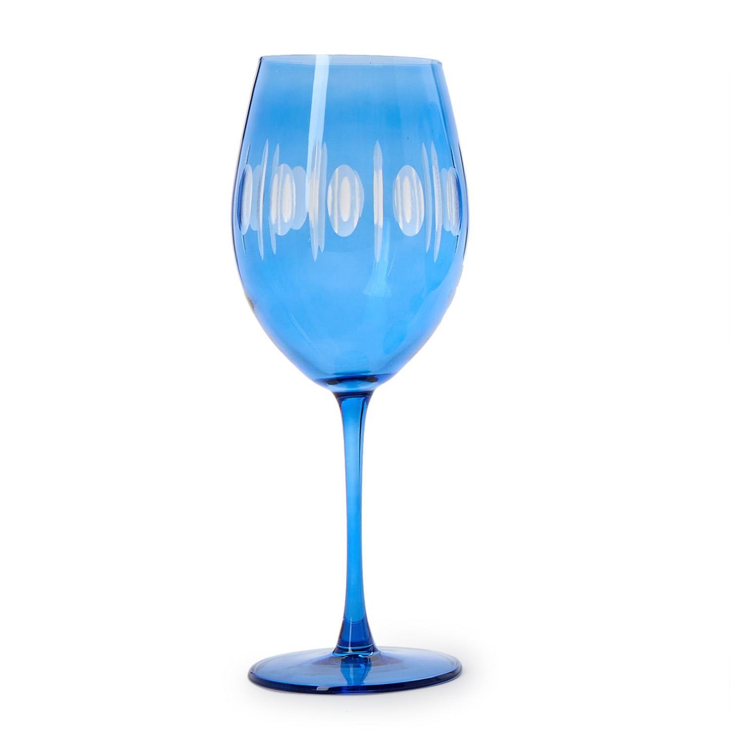 Sparkling Cut Blue Hand Engraved Stemmed Wine Glasses