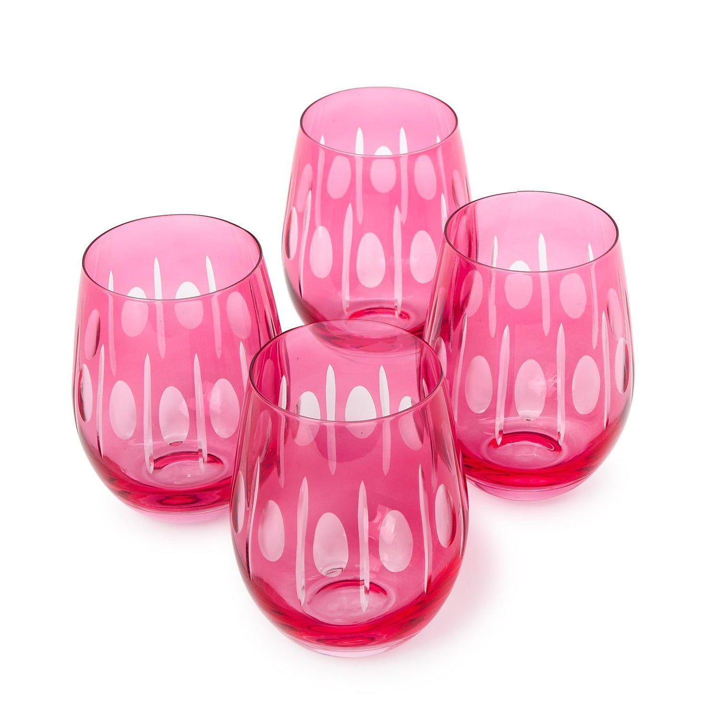 Sparkling Cut Pink Hand Engraved Stemless Wine Glasses