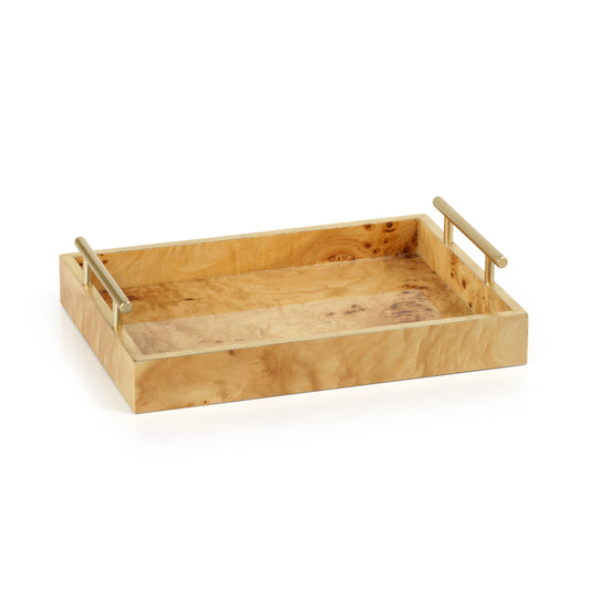Wood Rectangular Tray with Gold Handles