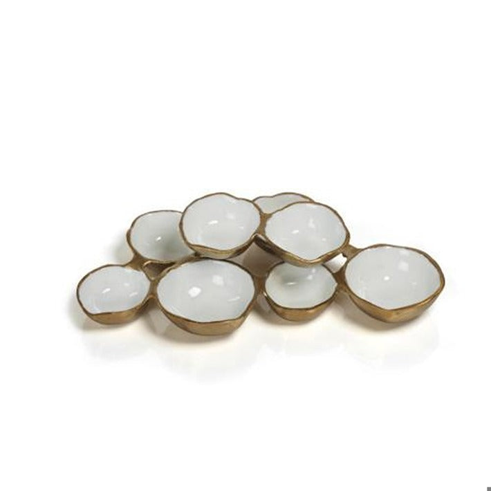 Small Cluster of 8 serving Bowls- Gold w/ White