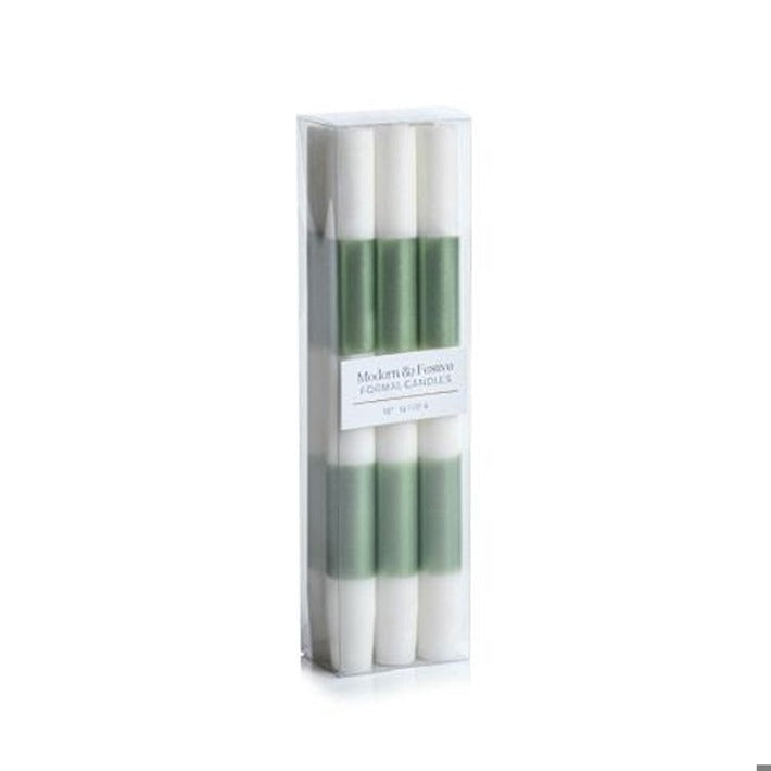 Modern & Festive Green and white Formal Candles/ Set of 6