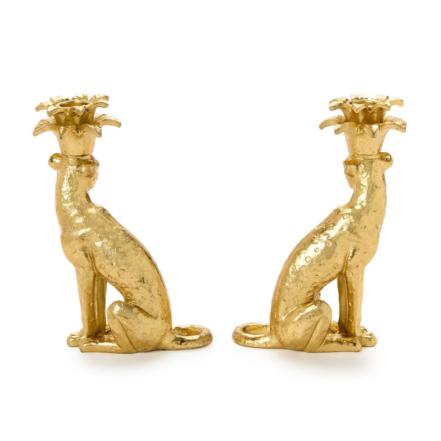 S/2 Gold Leopard Taper Candlestick Candleholders