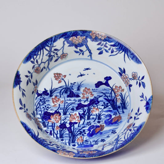 Blue and White Porcelain Lotus and Ducks Large Dish