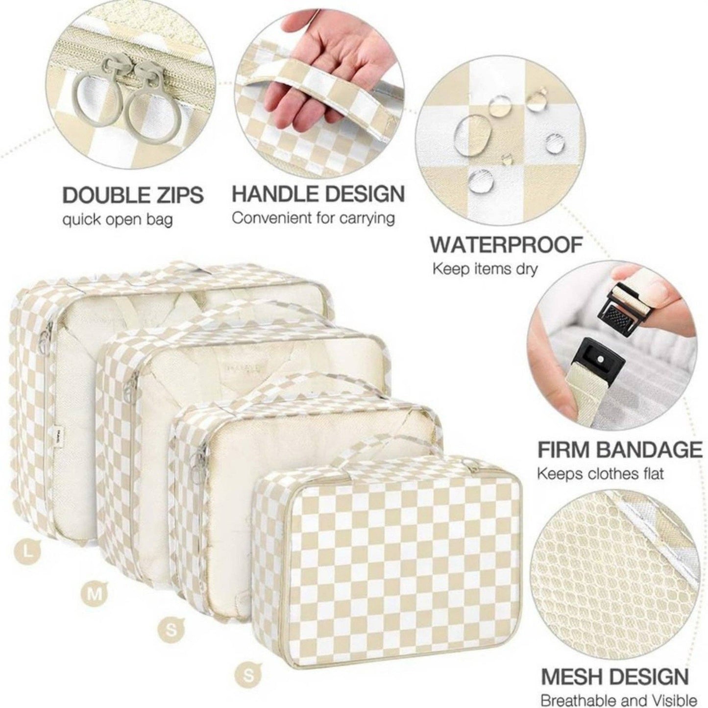 7-Piece Travel Packing Cube Set with Checkered Pattern