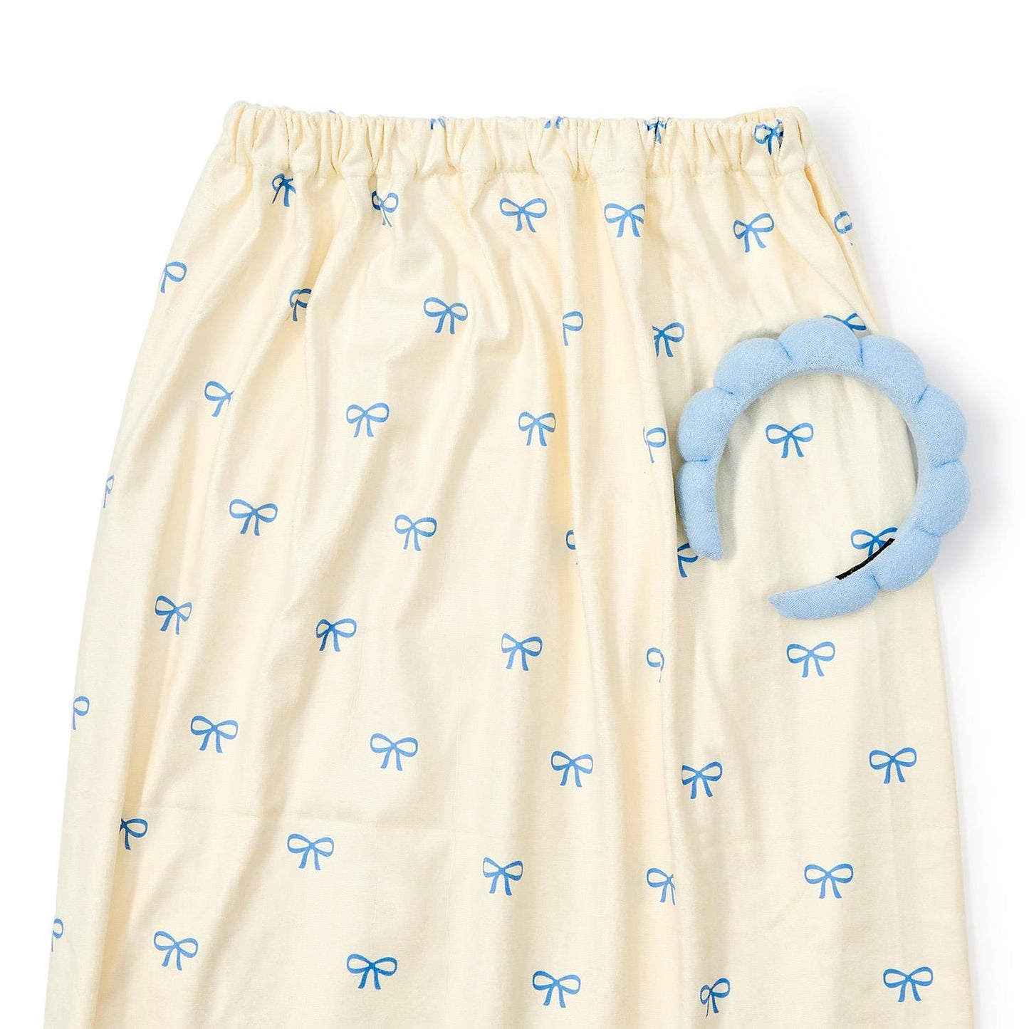 Coquette Spa Time Headband and Snap Closure Wrap Towel Set Assorted 2 Bow Print Colors: Pink and Blue- Terrycloth