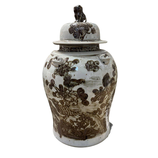 Rusty Brown Vintage Temple/Ginger Jar Flower Bird Motif