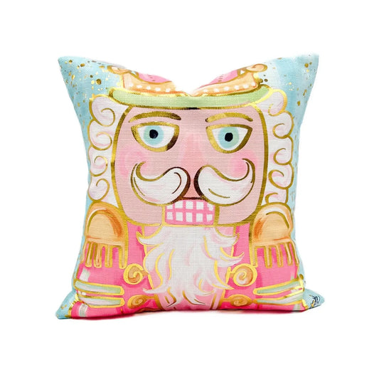 Gold Foil Mr. Nutcracker Pink and Mint Pillow