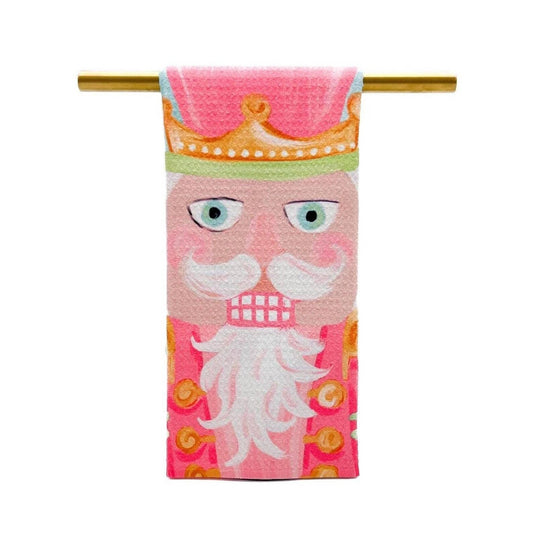 Pink and Mint Mr. Nutcracker Tea Towel - Christmas Towel
