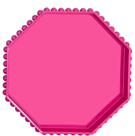 Octagonal Decorative Lacquered Tray with Hobnail Edge - Pink