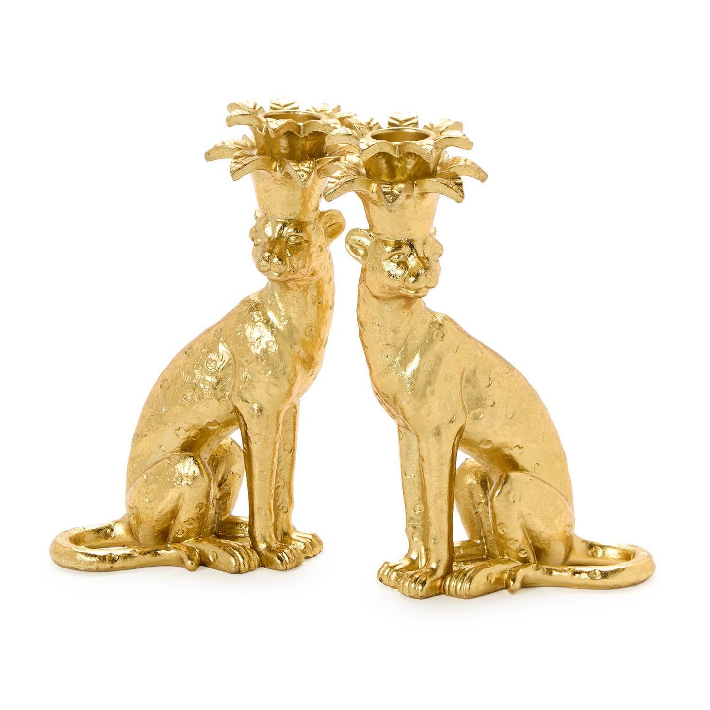 S/2 Gold Leopard Taper Candlestick Candleholders