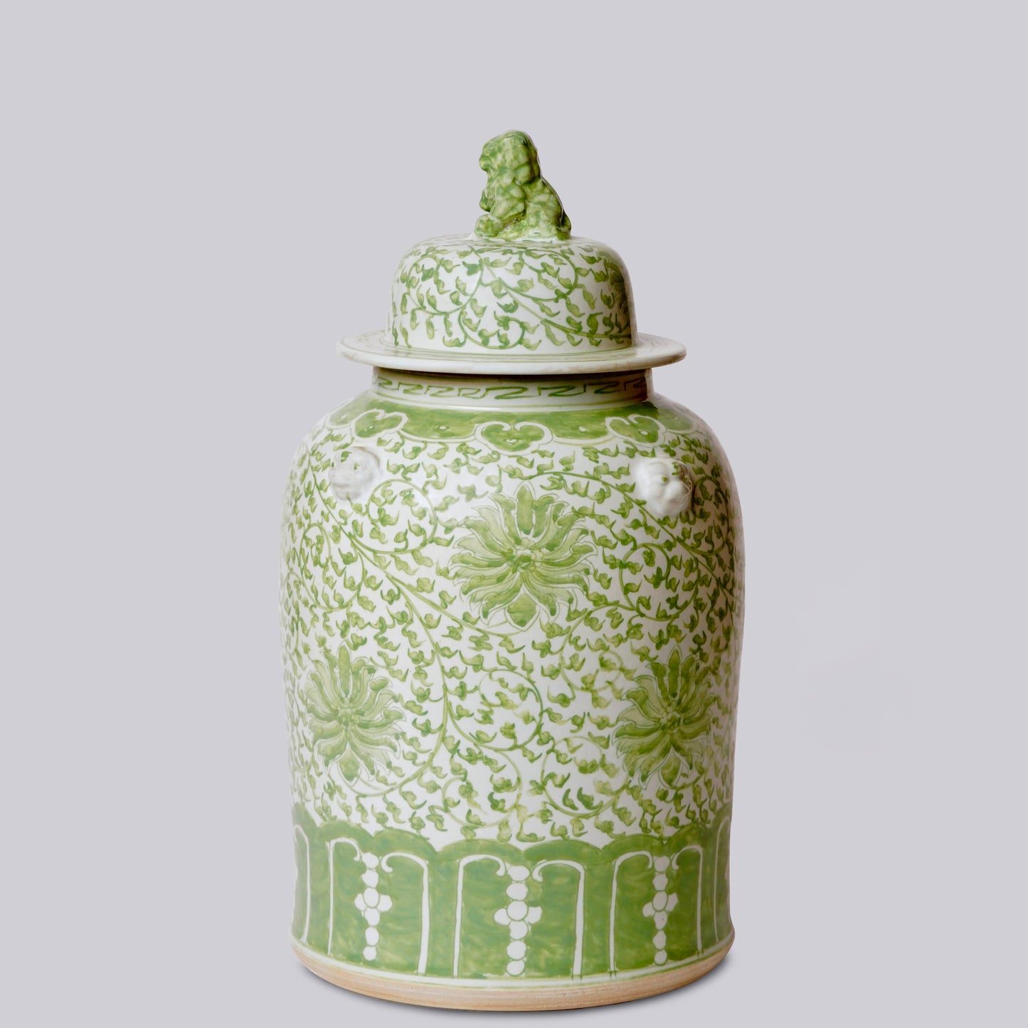 Green and White Porcelain Scrolling Chrysanthemum Temple Jar