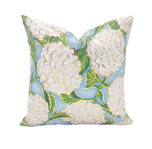 Gold Foil White Hydrangeas Pillow