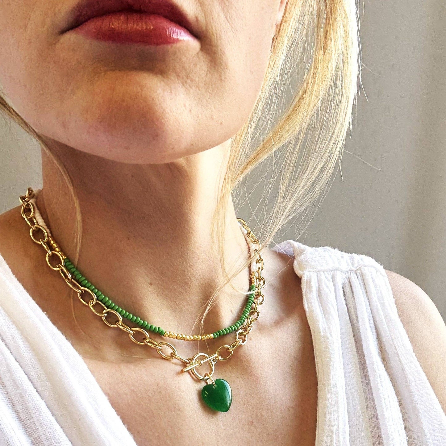 Green Heart Toggle Necklace