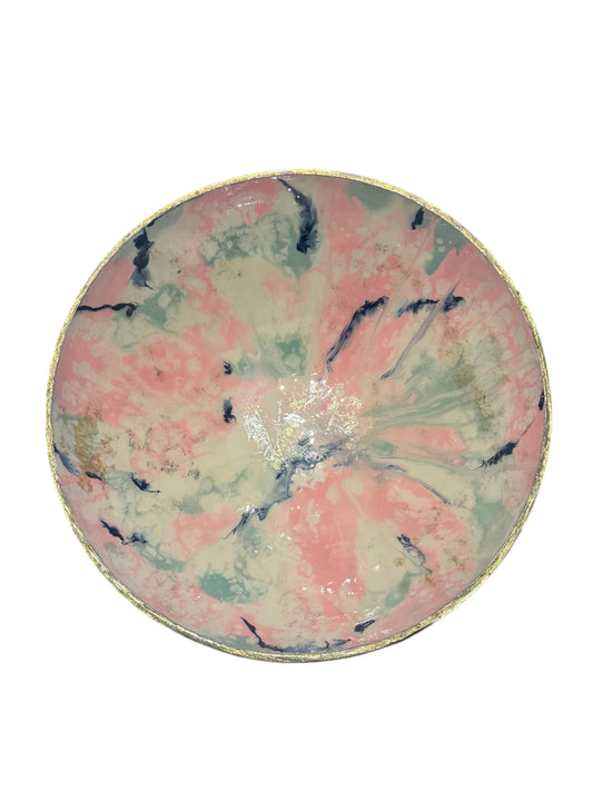Marble Serving Bowl in pink, blue, green, enameled metal 16"