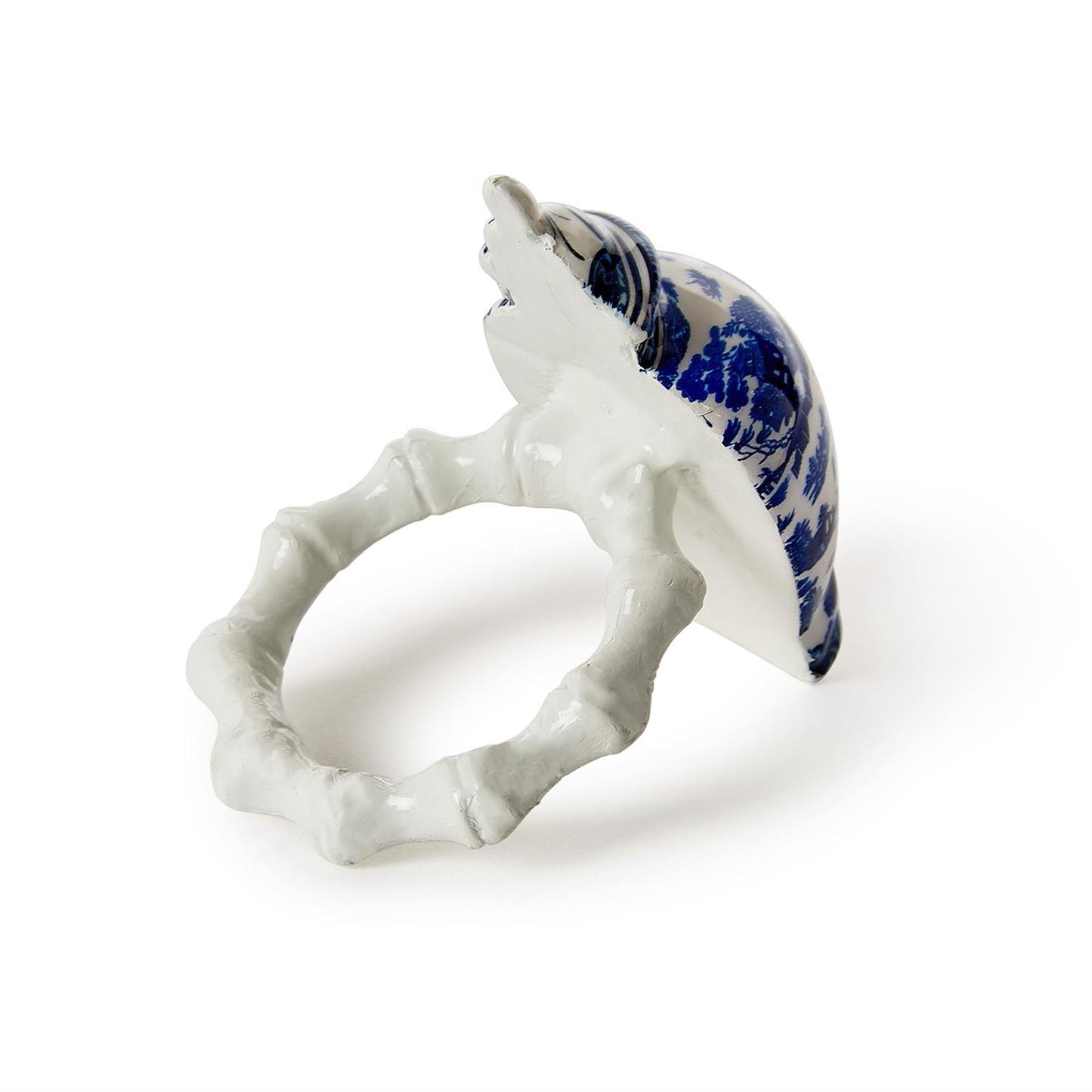 Chinoiserie Set of 4 Hand-Painted Blue and White Temple Jar Napkin Rings
