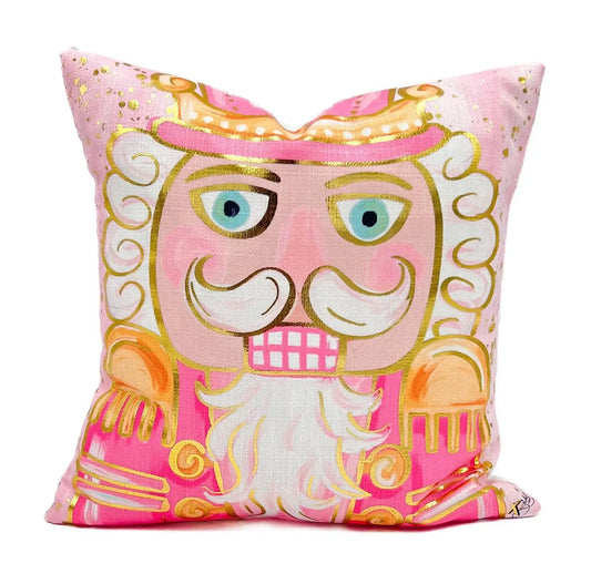 Gold Foil Mr. Nutcracker Hot Pink Pillow