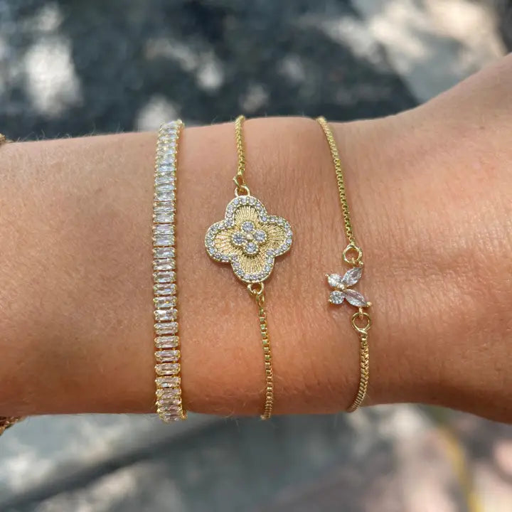 Gold Baguette Crystal Slider Bracelet Waterproof