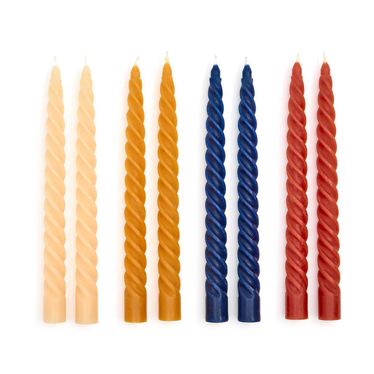 Set of 2 Twist Taper Candles in Gift Box Assorted 4 Colors: Rust, Ivory, Blue, Yellow