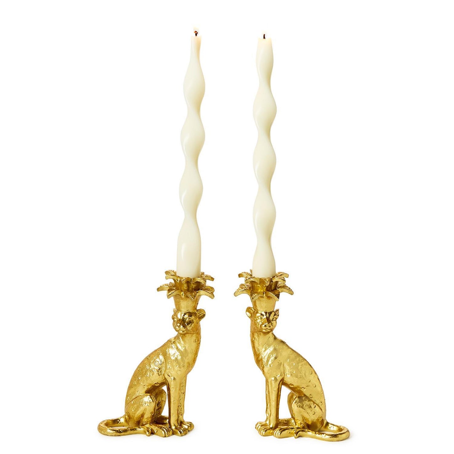 S/2 Gold Leopard Taper Candlestick Candleholders